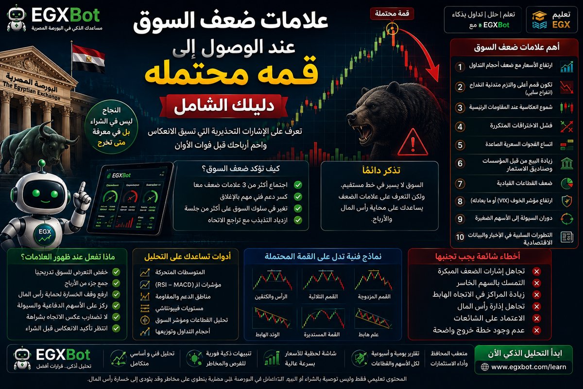 علامات ضعف السوق عند الوصول إلى قمة محتملة — دليلك الشامل