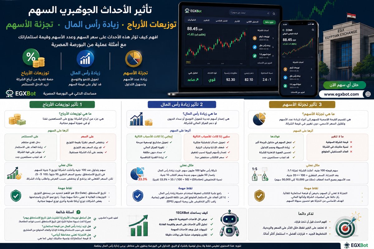 تأثير توزيعات الأرباح وزيادة رأس المال وتجزئة الأسهم على سعر السهم